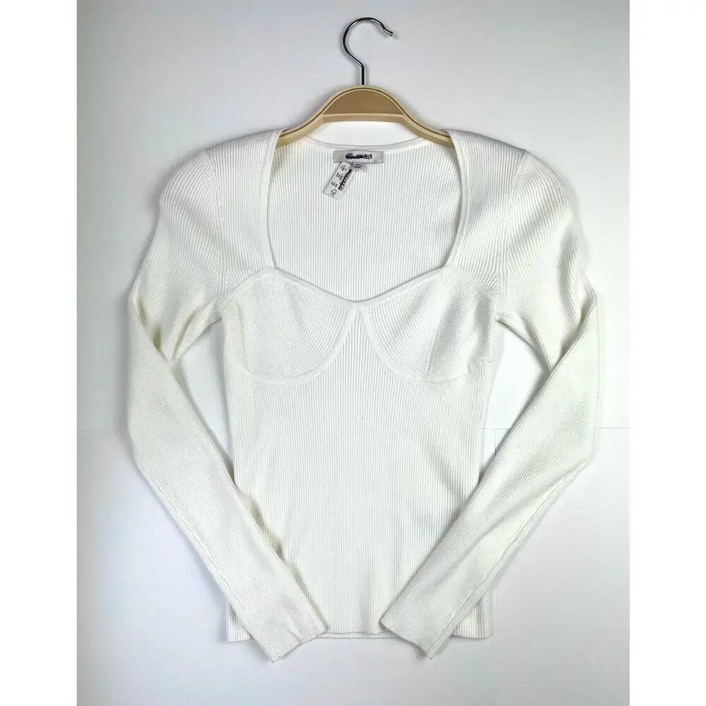 Madewell Wide Rib‎ Sweater Top NM615 Sweetheart Corset Antique Cream Sz XS NWT